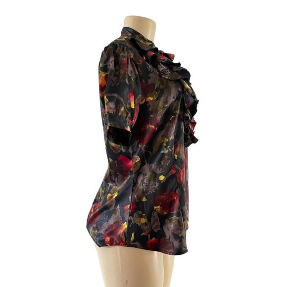 Harve Bernard Dark Autumn Floral Button Up Blouse Tiered Ruffle Grunge Fairycore - Picture 3 of 8